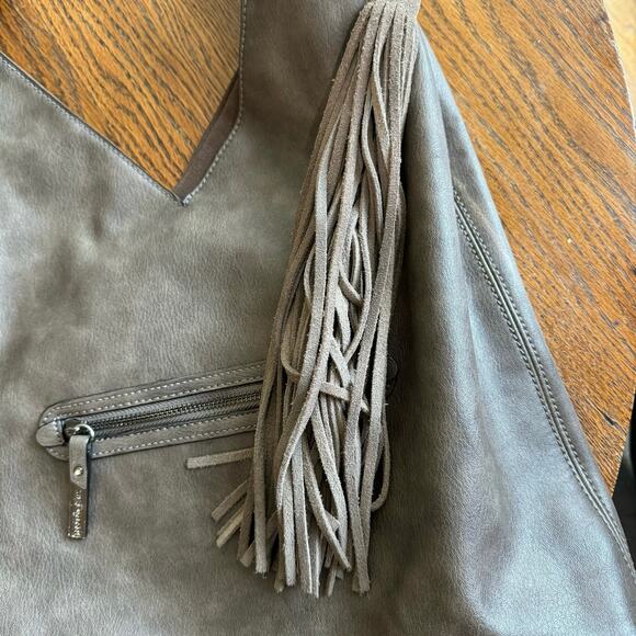 Gray Hobo Bag with Tassel Accent - Picture 3 of 9